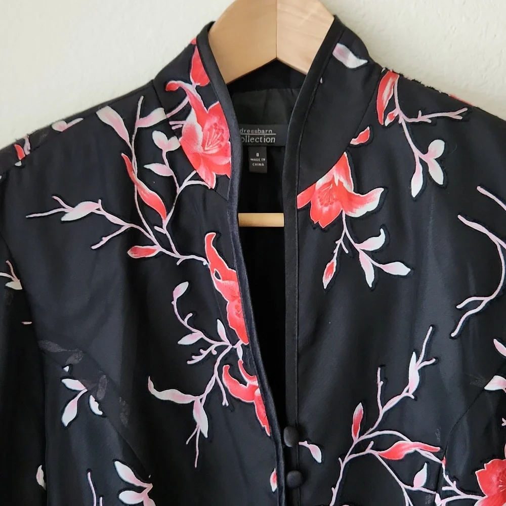 Dress barn black floral jacket Sz 6/8 Asian Inspired Office Business Core